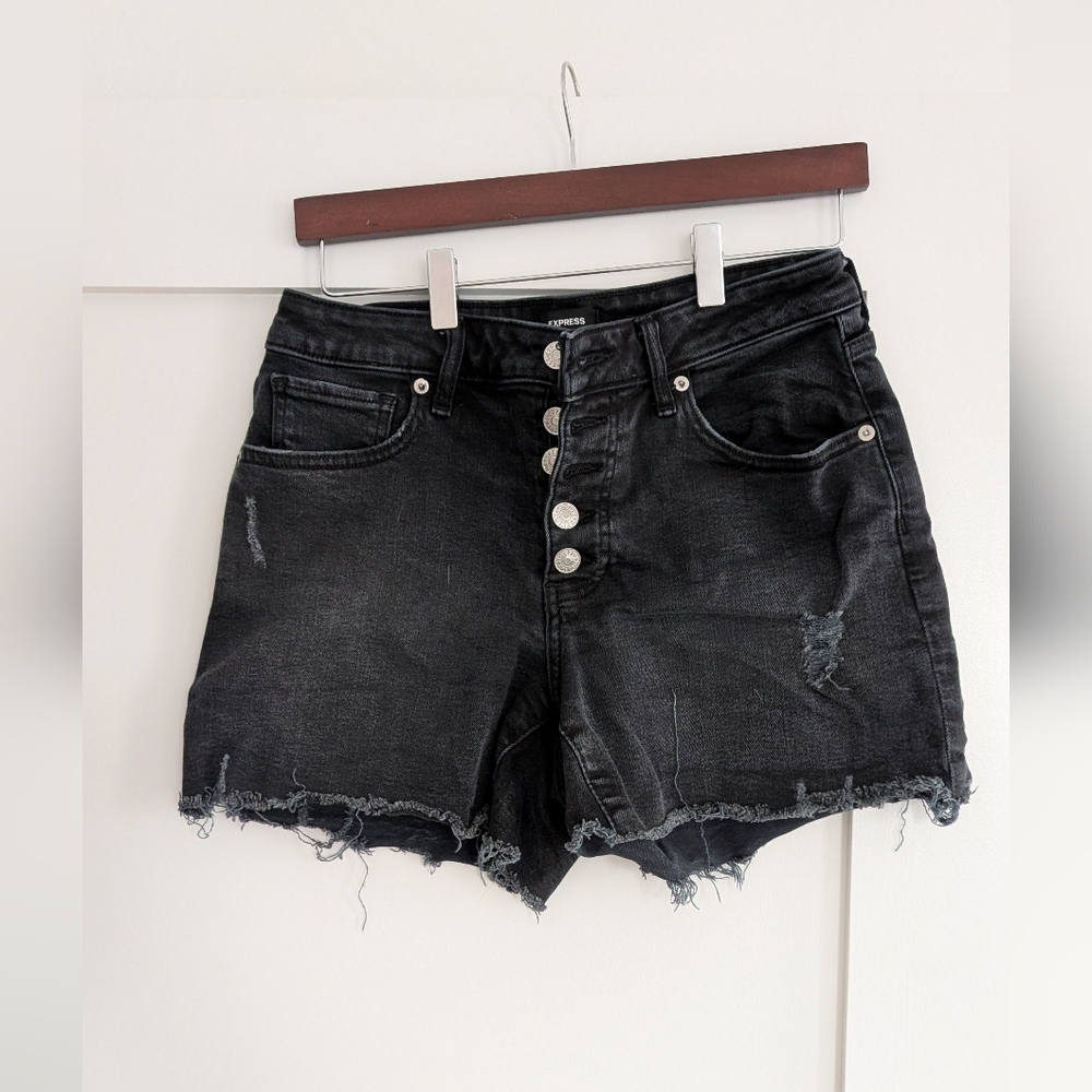 Express Dark Denim Button Jean Shorts
